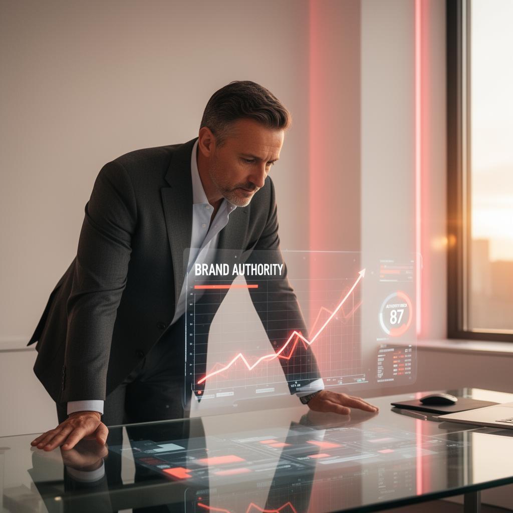 CEO brand strategist reviewing a live Authority Index dashboard
